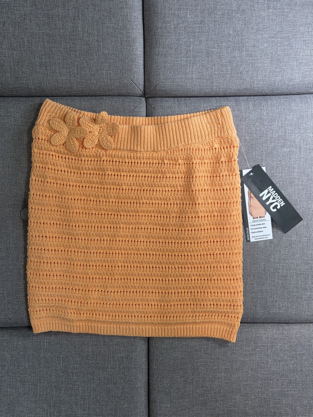 Madden NYC 90s Y2K Orange Crochet Knit Mini Skirt XXS